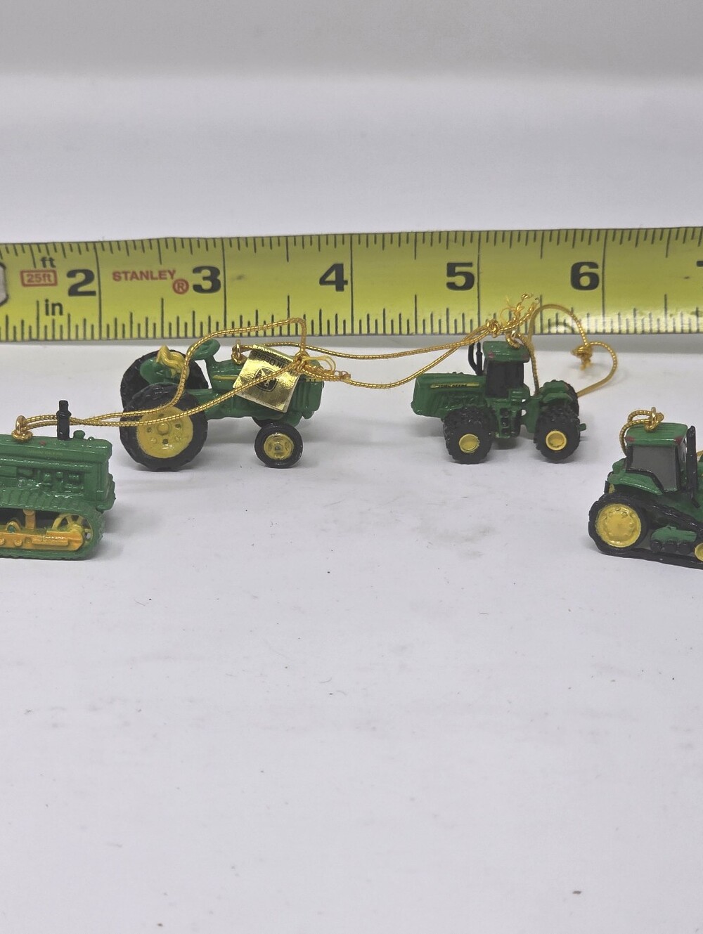 Vintage John Deere Enesco Mini Tractor Christmas Ornaments Lot of 4